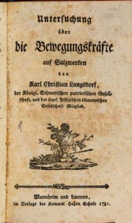 Untersuchung über die Bewegungskräfte auf Salzwerken