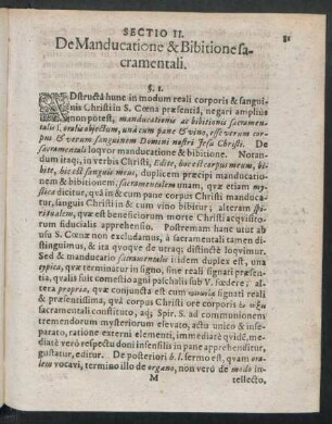 Sectio II. De Manducatione & Bibitione sacramentali.