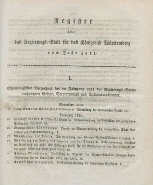 Register über das Regierungs-Blatt für das Königreich Württemberg vom Jahr 1831