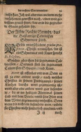 Der Achte Rechte Grundt/ das die Halstarrigen Calvinisten rechte Schwermer seind.