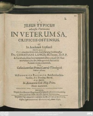 Jesus Typicus adversus Photinianos In Veterum Sacrificiis Ostensus