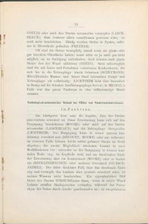 Pathologisch-anatomischer Befund bei Fällen von Pankreaskonkretionen.