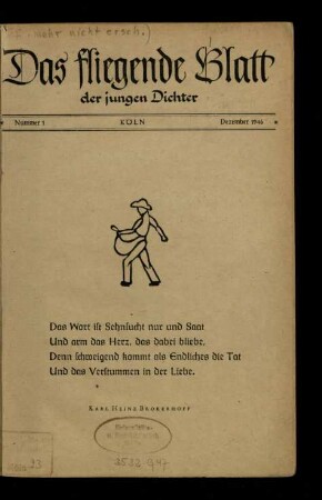 Das fliegende Blatt der jungen Dichter / 1/10.1946/47