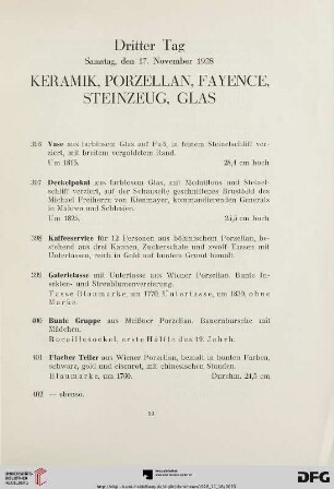 Keramik, Porzellan, Fayence, Steinzeug, Glas (Nr. 396-415)