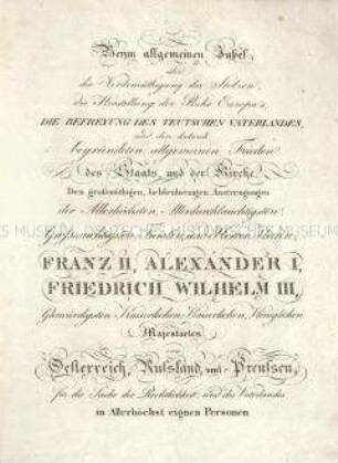 Jubelschrift über die Befreiung Deutschlands von der Napoleonischen Herrschaft