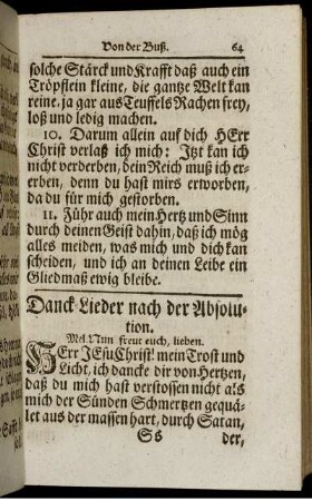 Danck-Lieder nach der Absolution. - Nach dem Abendmahl.
