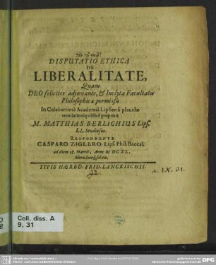 Disputatio ethica de liberalitate