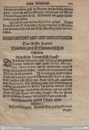 Das fünffte Capitel. Von den zwölff Himmlischen Häusern.