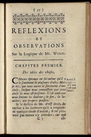 Chapitre Premier. Des idées des choses.