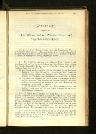 Vertrag zwischen der Stadt Altona und der Altonaer Quai- und Lagerhaus-Gesellschaft.