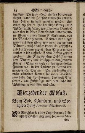 Vierzehender Absatz. Vom Tod, Wundern, und Seeligsprechung Joannis Marinonii.