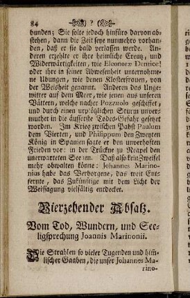 Vierzehender Absatz. Vom Tod, Wundern, und Seeligsprechung Joannis Marinonii.