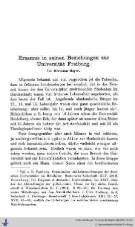 Erasmus in seinen Beziehungen zur Universität Freiburg.