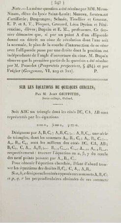 Sur les équations de quelques cercles.