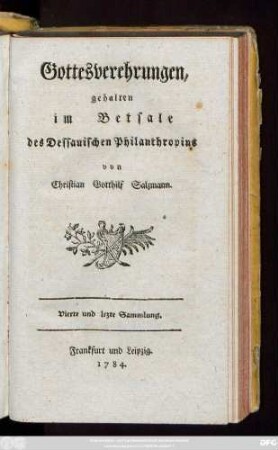 Sammlung 4: Gottesverehrungen gehalten im Betsale des Dessauischen Philanthropins