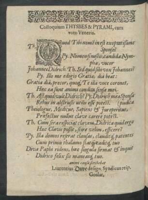 Colloquium Thysbes & Pyrami, cum voto Veneris.