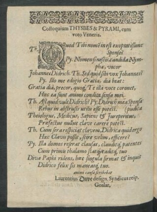 Colloquium Thysbes & Pyrami, cum voto Veneris.