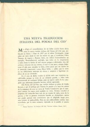 Una nueva traducción italiana del poema del Cid