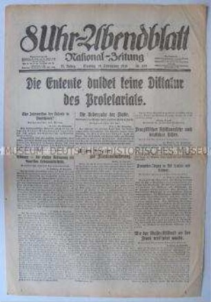 Berliner Tageszeitung "8Uhr-Abendblatt" über die Haltung der Entente zur Revolution in Deutschland