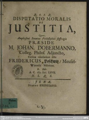 Disputatio moralis De justitia