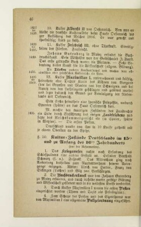50. Kultur-Zustände Deutschlands im 15ten und zu Anfang des 16ten Jahrhunderts (vor der Reformation)