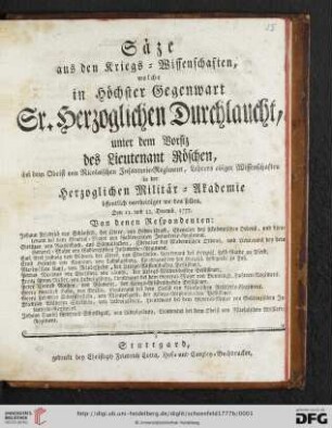 Säze aus den Kriegs-Wissenschaften