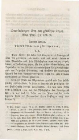 1-18 Untersuchungen über den göttlichen Logos : zweiter Artikel : Plato's Lehre vom göttlichen nus