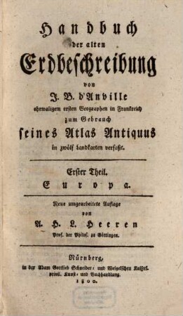 Handbuch der alten Erdbeschreibung. 1, Europa