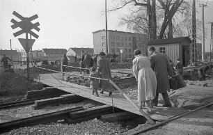 Bauarbeiten in der Dobelstraße zur Verlegung neuer Normalspurgleise für die Albtalbahn.