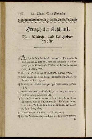 Dreyzehnter Abschnitt. Vom Seewesen und der Hydrographie.