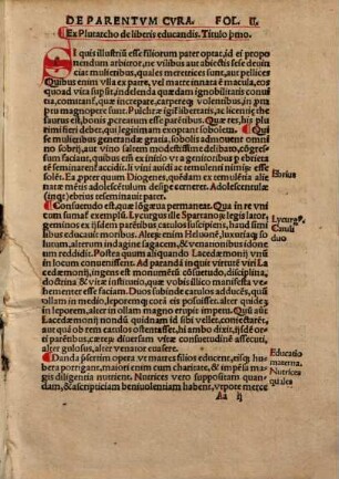 Antonii Mancinelli De parentum cura in liberos : Ad D. Iustinum Carosium