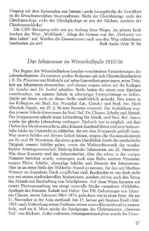 Das Johanneum im Winterhalbjahr 1955/56