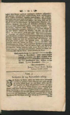 Num. 3. Sententia de 14. Novembris 1619
