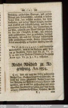 Reichs-Abschied zu Regenspurg. An. 1594.