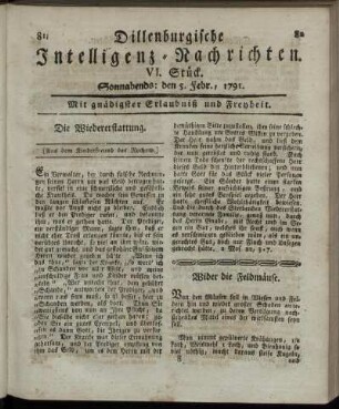 VI. Stück. Sonnabends: den 5. Febr., 1791.