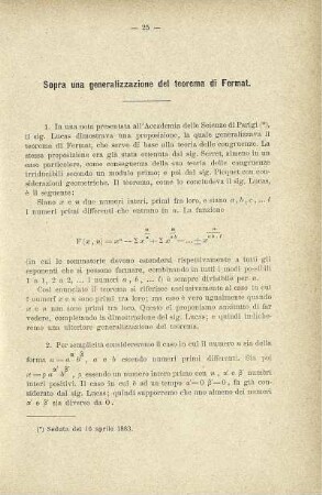 Sopra una generalizzazione del teorema di Fermat.