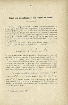 Sopra una generalizzazione del teorema di Fermat.
