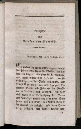 Auszüge aus Briefen von Marseille