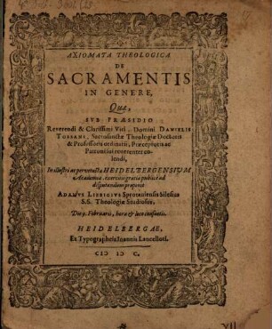 Axiomata theol. de sacramentis in genere