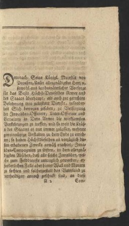 Demnach Seine Königl. Majestät von Preußen ...