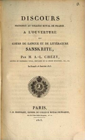 Discours de la Langue Sanskrite