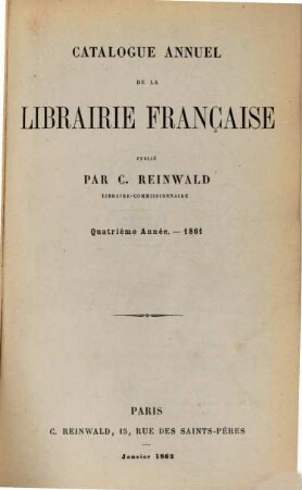 Catalogue annuel de la librairie française pour. 4