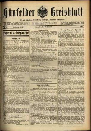 Ausgabe vom Samstag, den 18. September 1915.