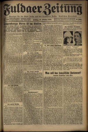 Erste Ausgabe vom Freitag, den 25. Oktober 1929.
