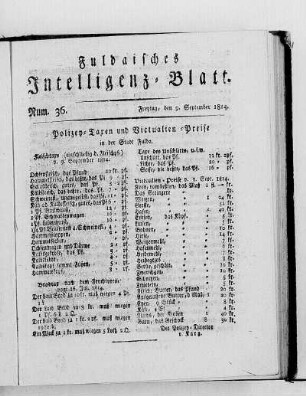 Num. 36, Ausgabe vom 9. September 1814