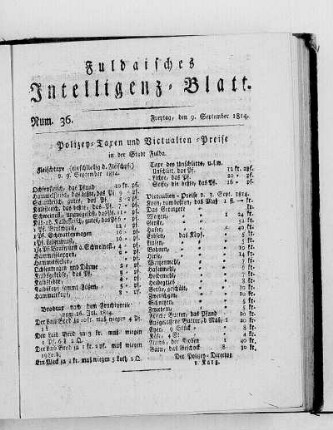 Num. 36, Ausgabe vom 9. September 1814