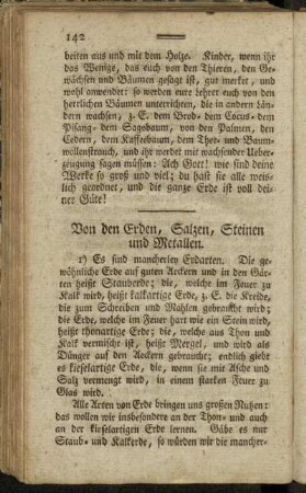 Von den Erden, Salzen, Steinen und Metallen.