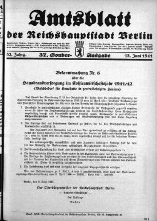 37. Sonderausgabe, 13. Juni 1941
