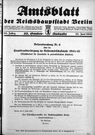 37. Sonderausgabe, 13. Juni 1941