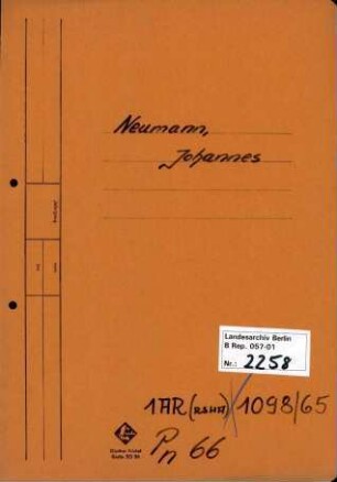 Personenheft Johannes Neumann (*21.06.1883), SS-Hauptsturmführer